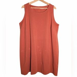 Eileen Fisher Organic Cotton Stretch Jersey Dress Sz 1X Rust Red USA Made